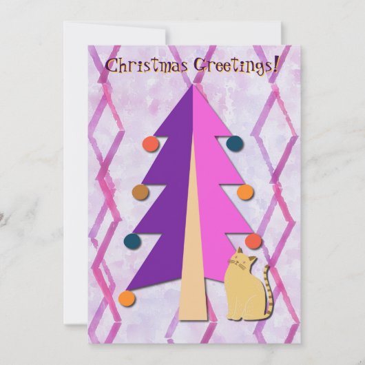 クリスマスツリーヴィンテージレトロキャットホリデーカード シーズンカード (正面)