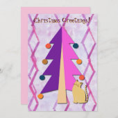 クリスマスツリーヴィンテージレトロキャットホリデーカード シーズンカード (正面/裏面)