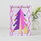 クリスマスツリーヴィンテージレトロキャットホリデーカード シーズンカード (スタンド正面)