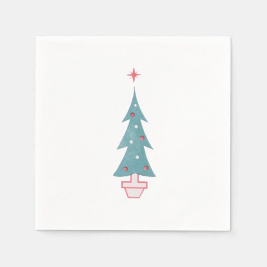 クリスマスツリーヴィンテージ1950sアート スタンダードカクテルナプキン (正面)