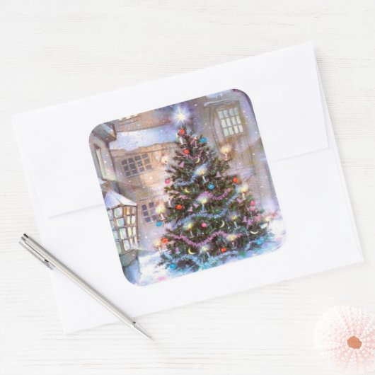 クリスマスツリーヴィンテージ スクエアシール (封筒)