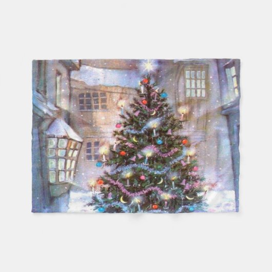 クリスマスツリーヴィンテージ フリースブランケット (正面(横))