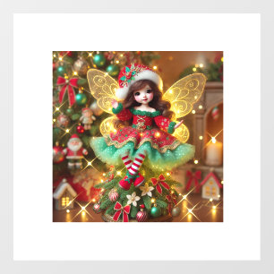 クリスマスツリー上の可愛い妖精カラフルデザイン ウィンドウサイン