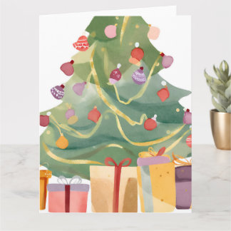 クリスマスツリー下のプレゼント | 水彩画 カード