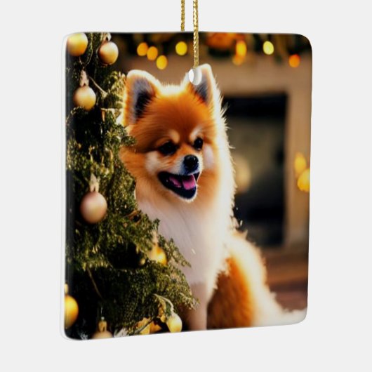 クリスマスツリー下のポメラニア犬 セラミックオーナメント (右)