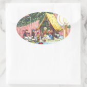 クリスマスツリー下の出生 楕円形シール (バッグ)