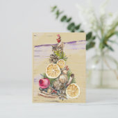 クリスマスツリー乾燥フルーツ、ナッツ、金ゴールド紫 シーズンポストカード (スタンド正面)