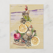 クリスマスツリー乾燥フルーツ、ナッツ、金ゴールド紫 シーズンポストカード (正面)