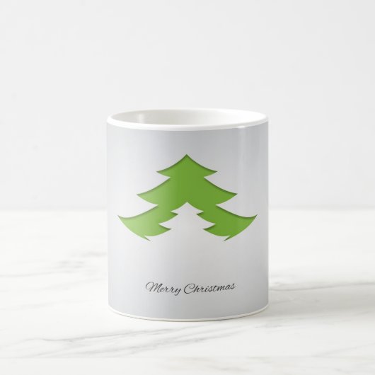 クリスマスツリー付きの灰色の背景 コーヒーマグカップ (中央)