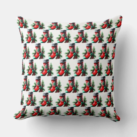 クリスマスツリー付きの赤いクリスマスシューズ クッション (正面)