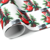 クリスマスツリー付きの赤いクリスマスシューズ ラッピングペーパー (ロールコーナー)