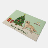 クリスマスツリー付きイエローゴールデンレトリバー犬 ドアマット (アングル)