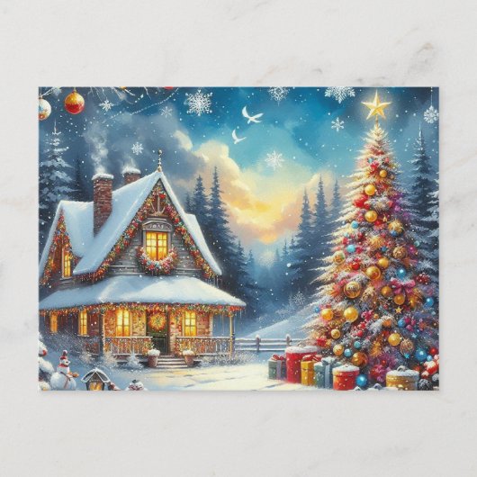 クリスマスツリー付きクリスマスホーム3 ポストカード (正面)