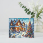 クリスマスツリー付きクリスマスホーム7 ポストカード (スタンド正面)