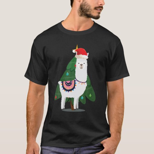 クリスマスツリー付きクリスマスラマ Tシャツ (正面)