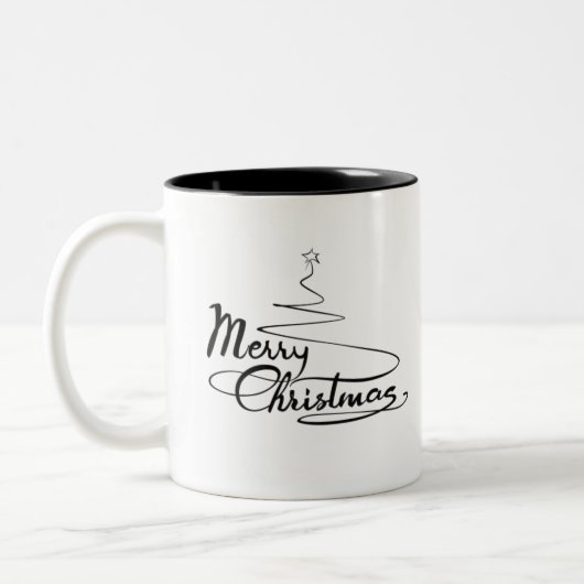クリスマスツリー付きクリスマス文字 ツートーンマグカップ (左)