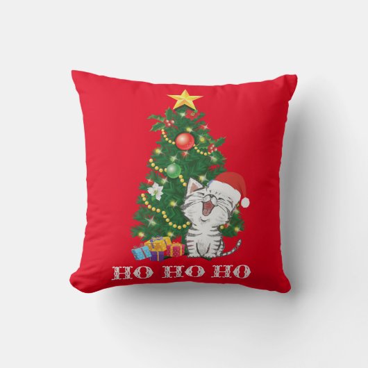 クリスマスツリー付きクリスマス猫 クッション (正面)