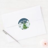 クリスマスツリー付きクリスマス雪の村 ラウンドシール (封筒)