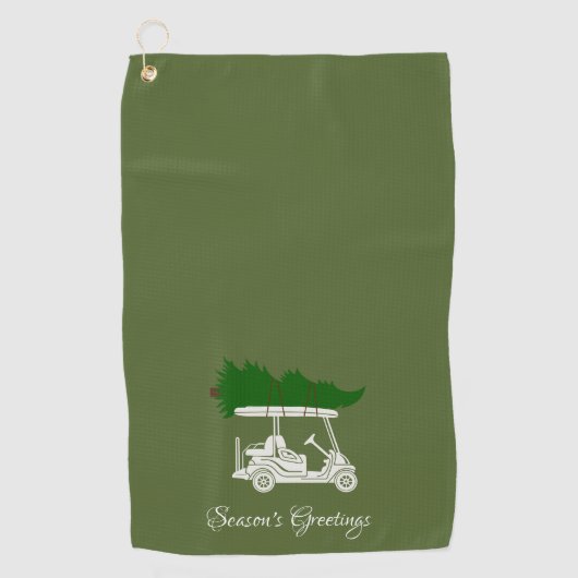 クリスマスツリー付きゴルフカート |オリーブグリーン ゴルフタオル (正面)