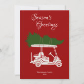 クリスマスツリー付きゴルフカート・レッドフォト シーズンカード (正面)