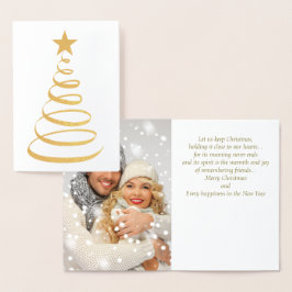 クリスマスツリー付きゴールドフォイルフォトクリスマスカード 箔カード