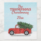 クリスマスツリー付きトラックかわいい冬の休日 ワインラベル (シングルラベル)