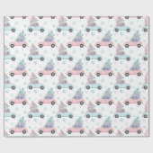 クリスマスツリー付きパステルピンクとブルーカー ラッピングペーパー (フラット)