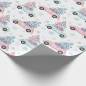 クリスマスツリー付きパステルピンクとブルーカー ラッピングペーパー (角)