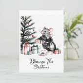 クリスマスツリー付きマウスカップルホリデーカード シーズンカード (スタンド正面)