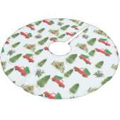 クリスマスツリー付きレッドカーホリデーツリースカート ブラッシュドポリエステルツリースカート (アングル)