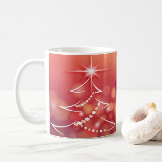 クリスマスツリー付き冬の背景 コーヒーマグカップ (ドーナツ)