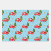 クリスマスツリー付き小さな赤い車 ラッピングペーパーシート (正面)