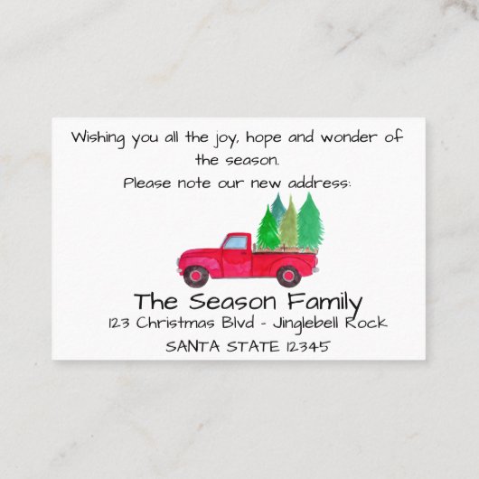 クリスマスツリー付き新しいアドレスレッドトラック 名刺 (裏面)