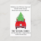 クリスマスツリー付き新しい住所レッドフィアット500 名刺 (裏面)