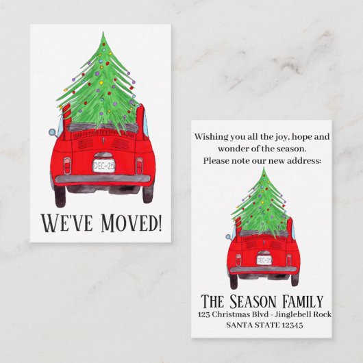 クリスマスツリー付き新しい住所レッドフィアット500 名刺 (正面/裏面)