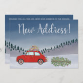 クリスマスツリー付き新しい住所レッドフィアット500 招待状 (正面/裏面)