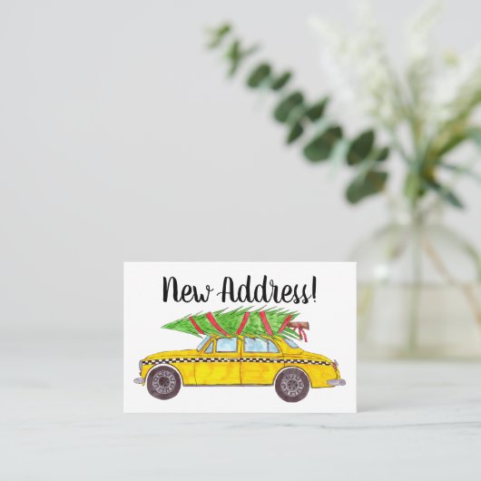 クリスマスツリー付き新しい住所NYタクシー 名刺 (スタンド正面)