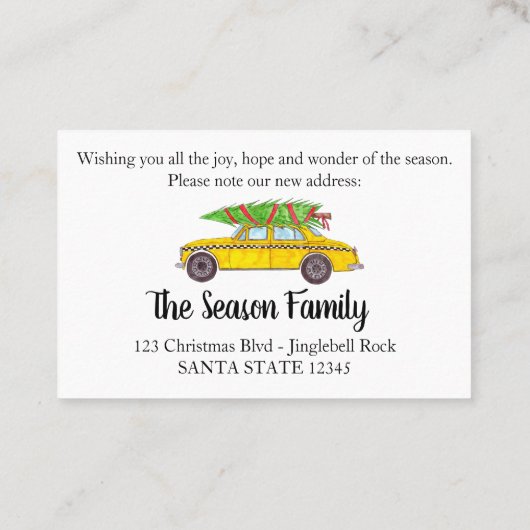 クリスマスツリー付き新しい住所NYタクシー 名刺 (裏面)