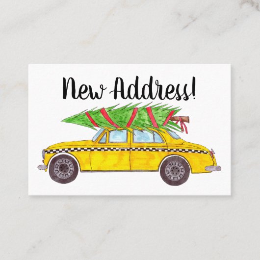 クリスマスツリー付き新しい住所NYタクシー 名刺 (正面)