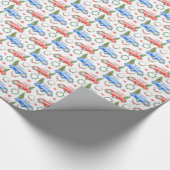 クリスマスツリー付き水彩赤と緑の車 ラッピングペーパー (角)