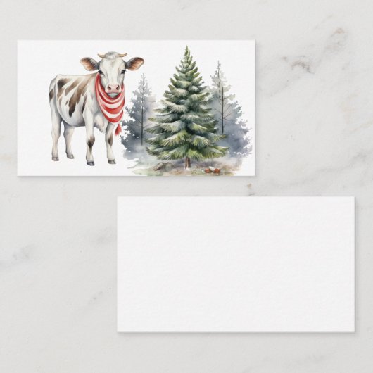 クリスマスツリー付き牛の名刺 名刺 (正面/裏面)