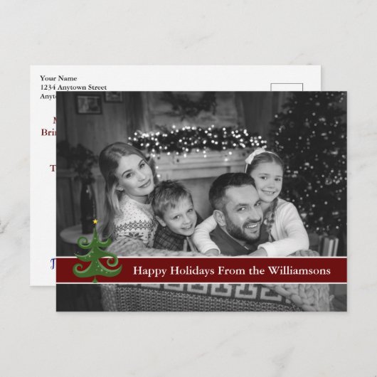 クリスマスツリー付き自動モノクロ写真 ポストカード (正面/裏面)