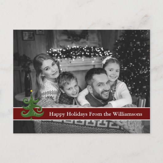 クリスマスツリー付き自動モノクロ写真 ポストカード (正面)