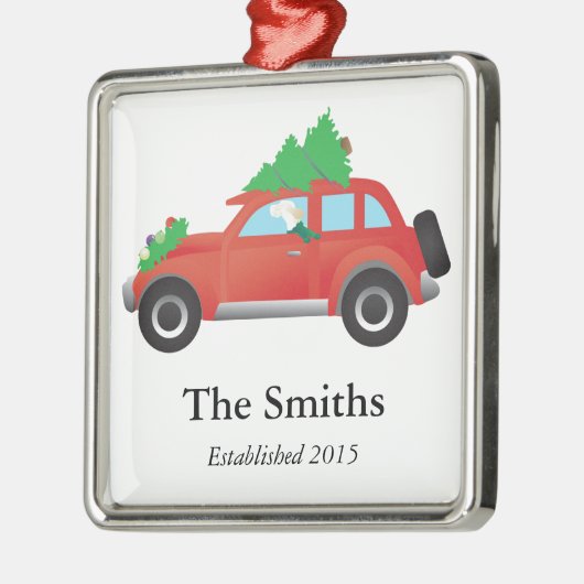 クリスマスツリー付き英語のセッター犬の運転車 メタルオーナメント (左)