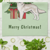 クリスマスツリー付き英語クリームゴールデンレトリバー キッチンタオル (折り畳み)