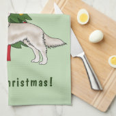 クリスマスツリー付き英語クリームゴールデンレトリバー キッチンタオル (四つ折り)