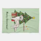 クリスマスツリー付き英語クリームゴールデンレトリバー キッチンタオル (横)