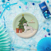 クリスマスツリー付き英語クリームゴールデンレトリバー ペーパープレート (パーティー)