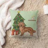 クリスマスツリー付き赤ゴールデンレトリバー犬 クッション (ブランケット)