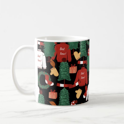 クリスマスツリー付き、かわいい手描きのシームレスな模様 コーヒーマグカップ (左)